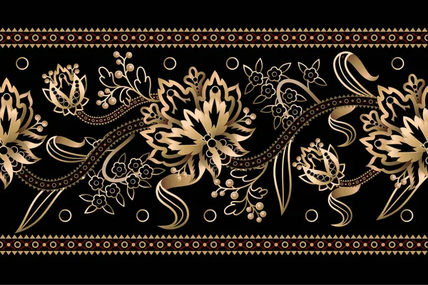Seamless border with Chinese gold flowers. Vector. — 스톡 벡터