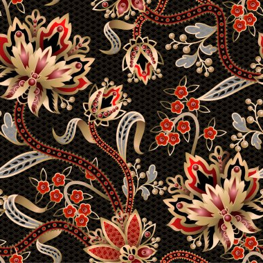 Çin altın çiçekleriyle kusursuz desen. Vektör.