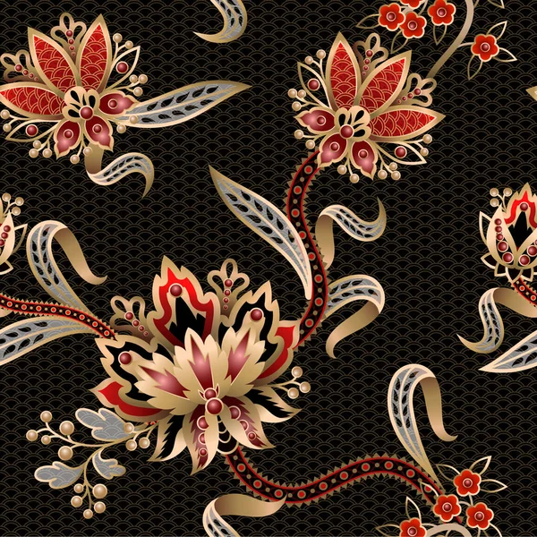 Seamless pattern with Chinese gold flowers. Vector. — 스톡 벡터