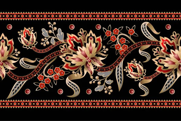 Seamless border with Chinese gold flowers. Vector. — 스톡 벡터