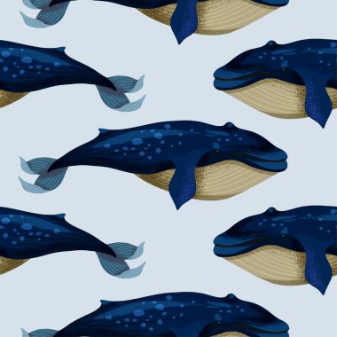 Büyük mavi balinaların kusursuz deseni. Vektör.