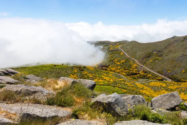 Nubes en la cima de la montaña — Foto de Stock