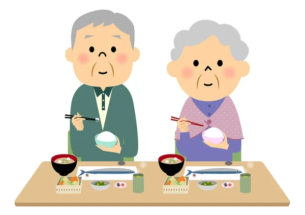 The elderly couple  eating a meal — Stock Vector