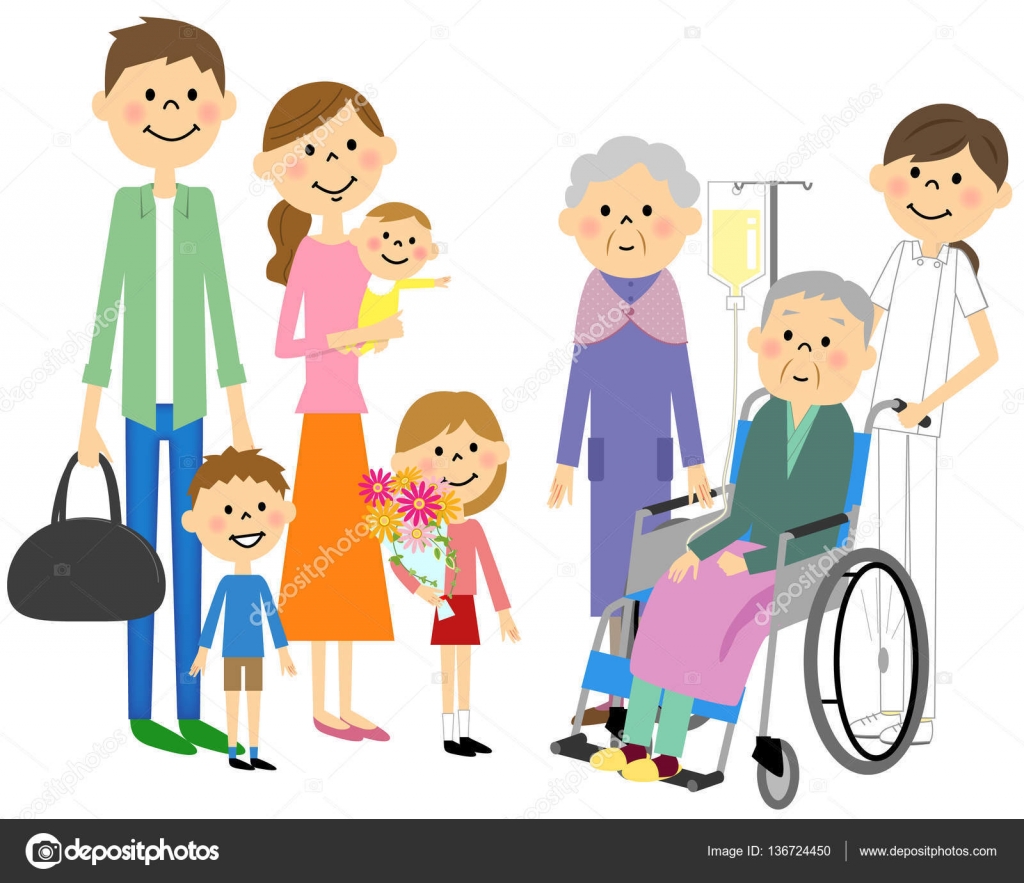 La famille qui est venu rendre visite à une personne âgée — Image vectorielle studiolaut