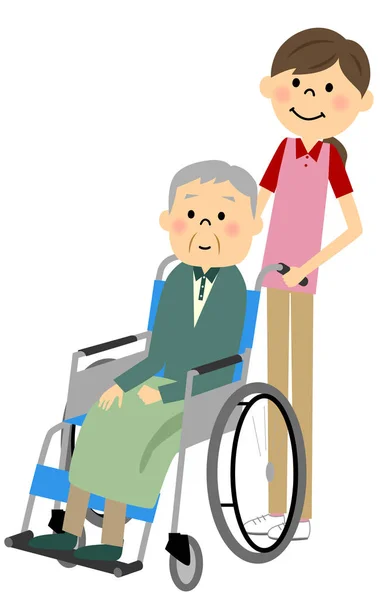 The senior citizen who sits down on a wheelchair — Stock Vector