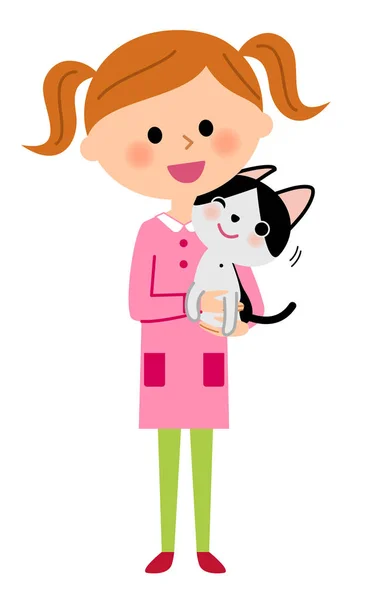 女孩抱着只猫 — 图库矢量图片