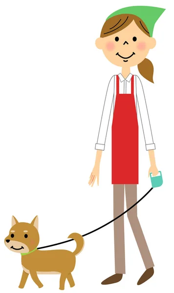 The female of the apron who strolls through a dog — Stock Vector