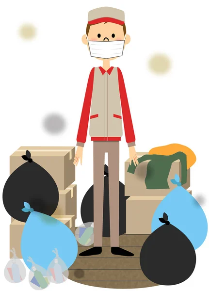 L'homme qui nettoie une maison poubelle — Image vectorielle
