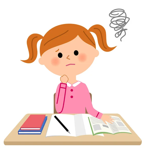 La chica que estudia, estar preocupado — Vector de stock