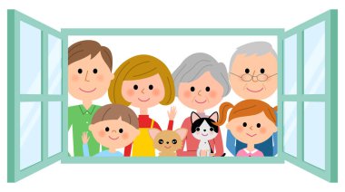 Pencereden dışarı bakmak için aile