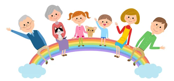 La familia que se sienta en un arco iris — Archivo Imágenes Vectoriales