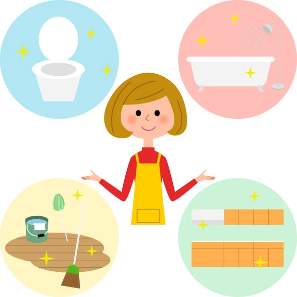 Various housework and apron woman — Stock Vector