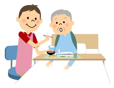 Bir yemek hemşire tarafından destekli ihtiyar bir adamın