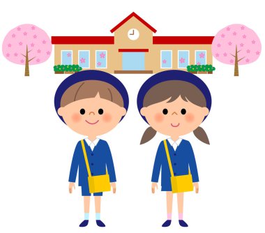 Kindergarten child, nursery school child,cherry blossoms clipart