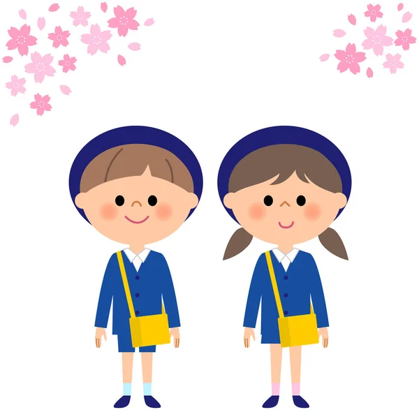 Dziecko w przedszkolu, przedszkole dziecko, wiśniowych kwiatów — Wektor stockowy