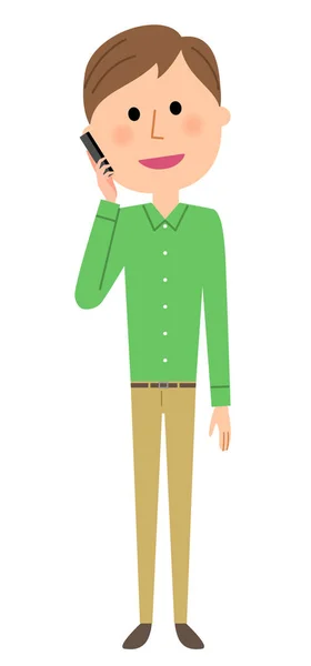 Jeune homme, Téléphone — Image vectorielle