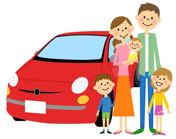 Familie en auto — Stockvector