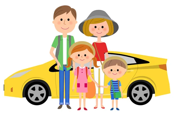 Família e carro — Vetor de Stock