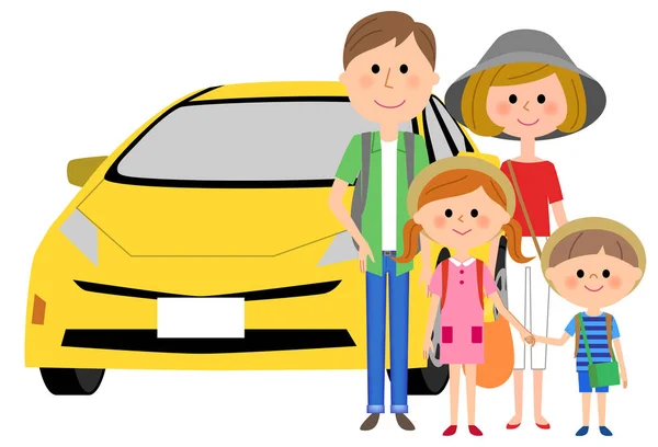Familie en auto — Stockvector