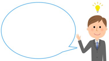 Genç işadamı boş metin balon, balon