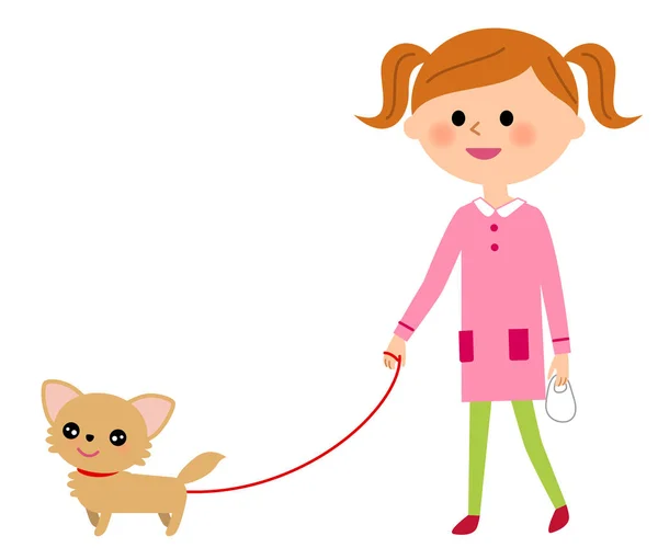 Una chica paseando a un perro — Vector de stock