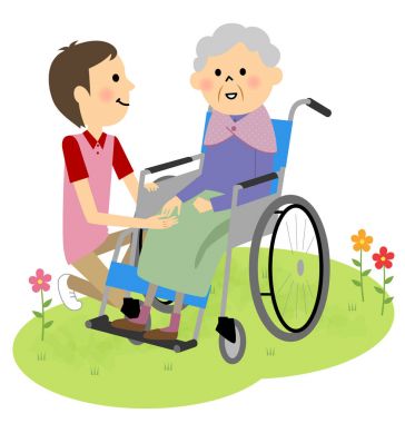 Tekerlekli sandalyede oturan yaşlı insanlar