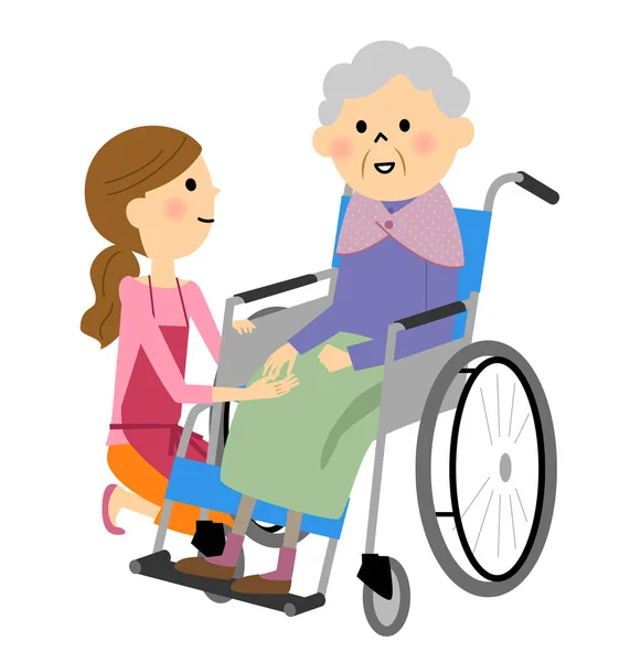 Anziani seduti su una sedia a rotelle — Vettoriale Stock