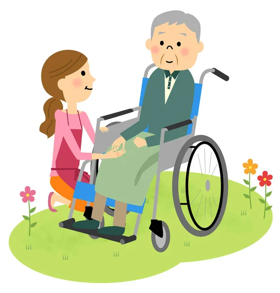 Äldre personer sittande i rullstol — Stock vektor