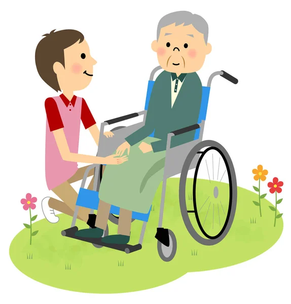 휠체어에 앉아있는 노인 들 — 스톡 벡터