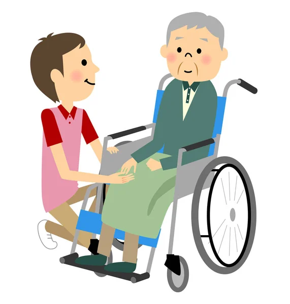 Ηλικιωμένοι άνθρωποι που κάθονται σε μια αναπηρική καρέκλα — Διανυσματικό Αρχείο