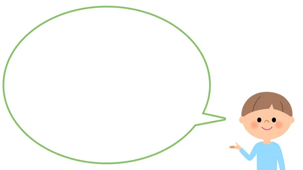 Jeune garçon avec bulle de texte vierge, ballon — Image vectorielle