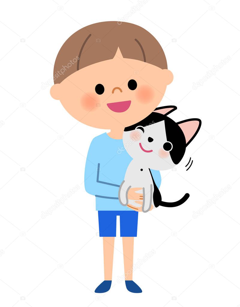 Young boy,I hold a cat