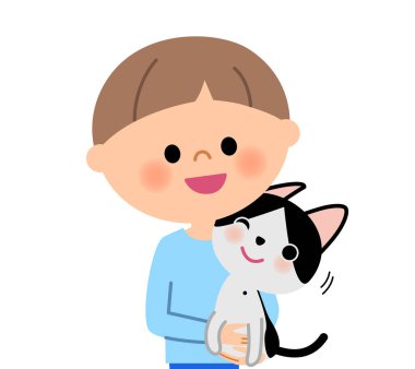 Genç çocuk, bir kedi tutmak