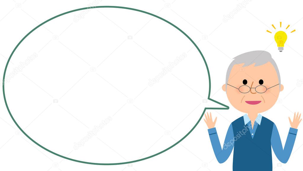 Elderly man with blank text bubble,Balloon