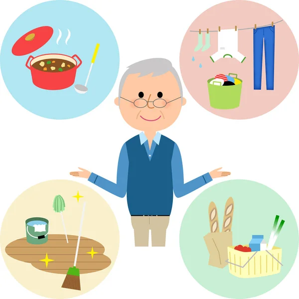 Homme âgé, travaux ménagers divers — Image vectorielle