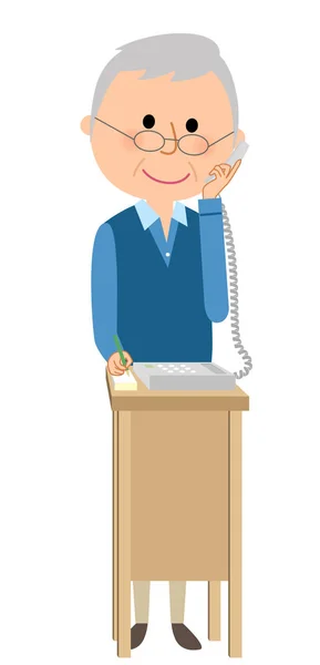 Elderly man,Phone — Stock Vector