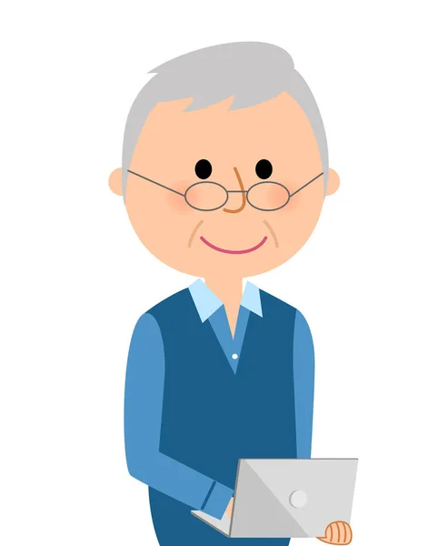 Starší muž, Laptop — Stockový vektor