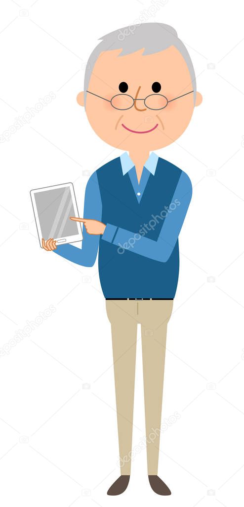 Elderly man,Tablet