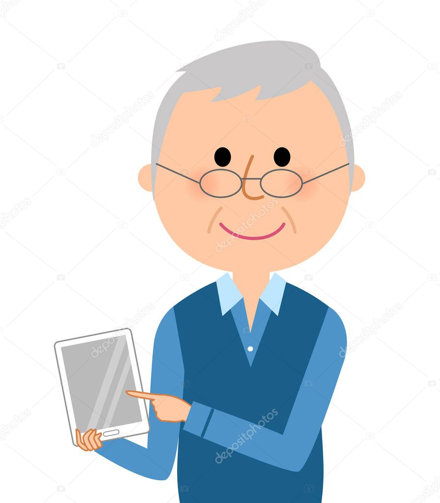 Elderly man,Tablet