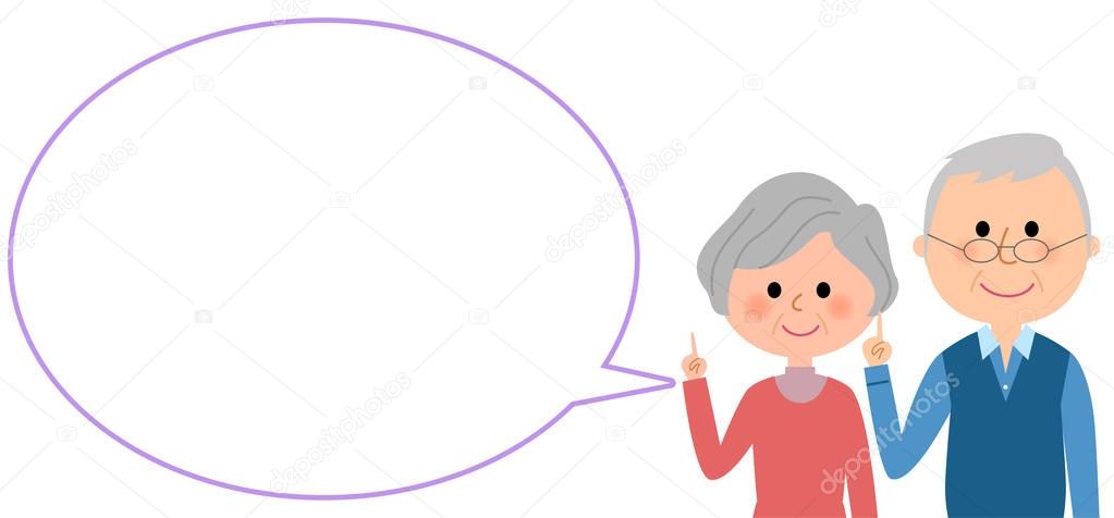 Elderly couple with blank text bubble,Balloon