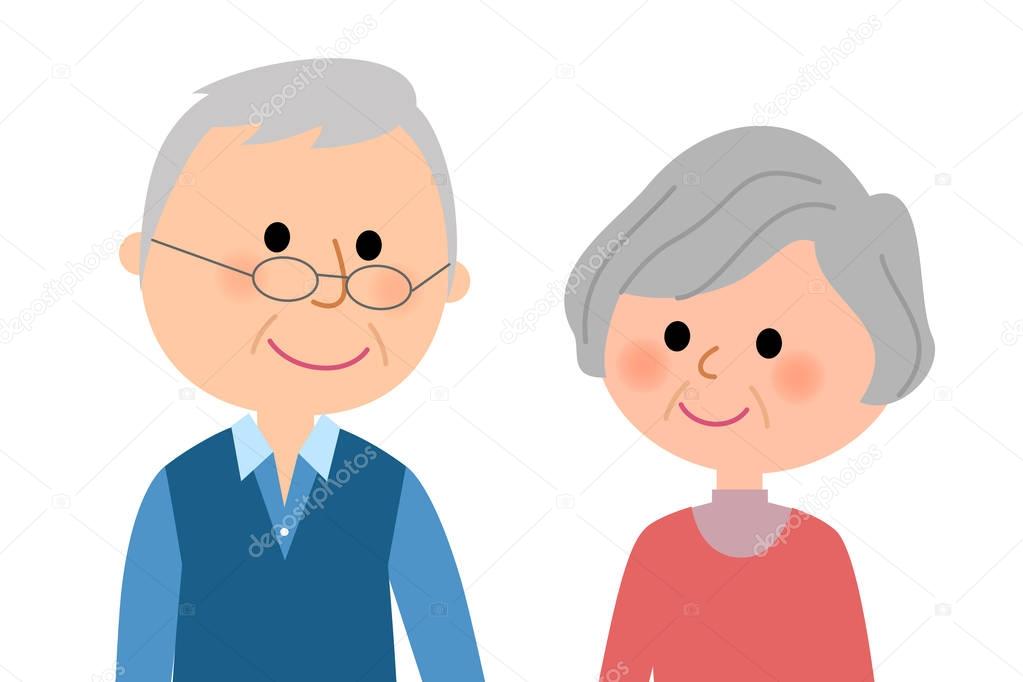 Elderly couple who smiles with each other