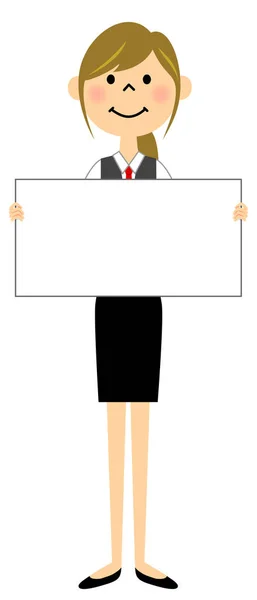 A fêmea do uniforme com uma placa branca — Vetor de Stock