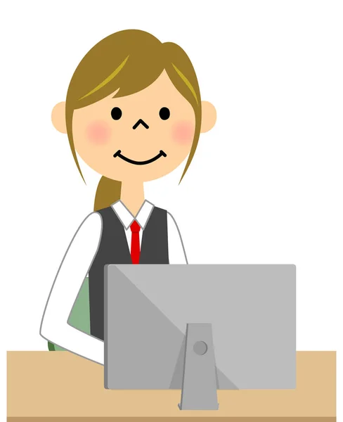 The female of the uniform who operates a PC — Stock Vector