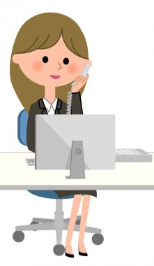 Genç iş kadını, telefon ve kişisel bilgisayar