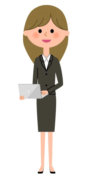 Giovane donna d'affari, Computer portatile — Vettoriale Stock