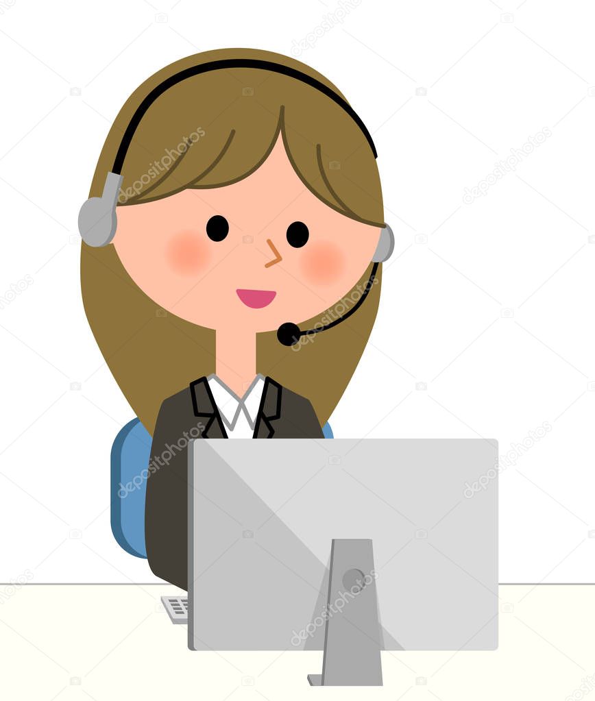 Young businesswoman,Personal computer and handsfree headset