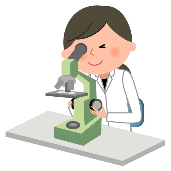 The female of the white coat,Microscope — Stock Vector