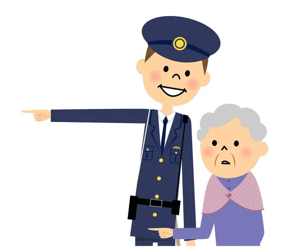 Policeman and elderly woman — Stock Vector