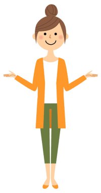 Genç kadın, anne, her iki kolu yayılır