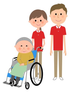 Bir tekerlekli sandalye ve bakım giver oturan yaşlı kadınlar